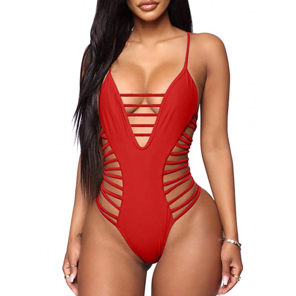 Sexy Lace Up Straps One Piece Cutout Swimsuit/wear